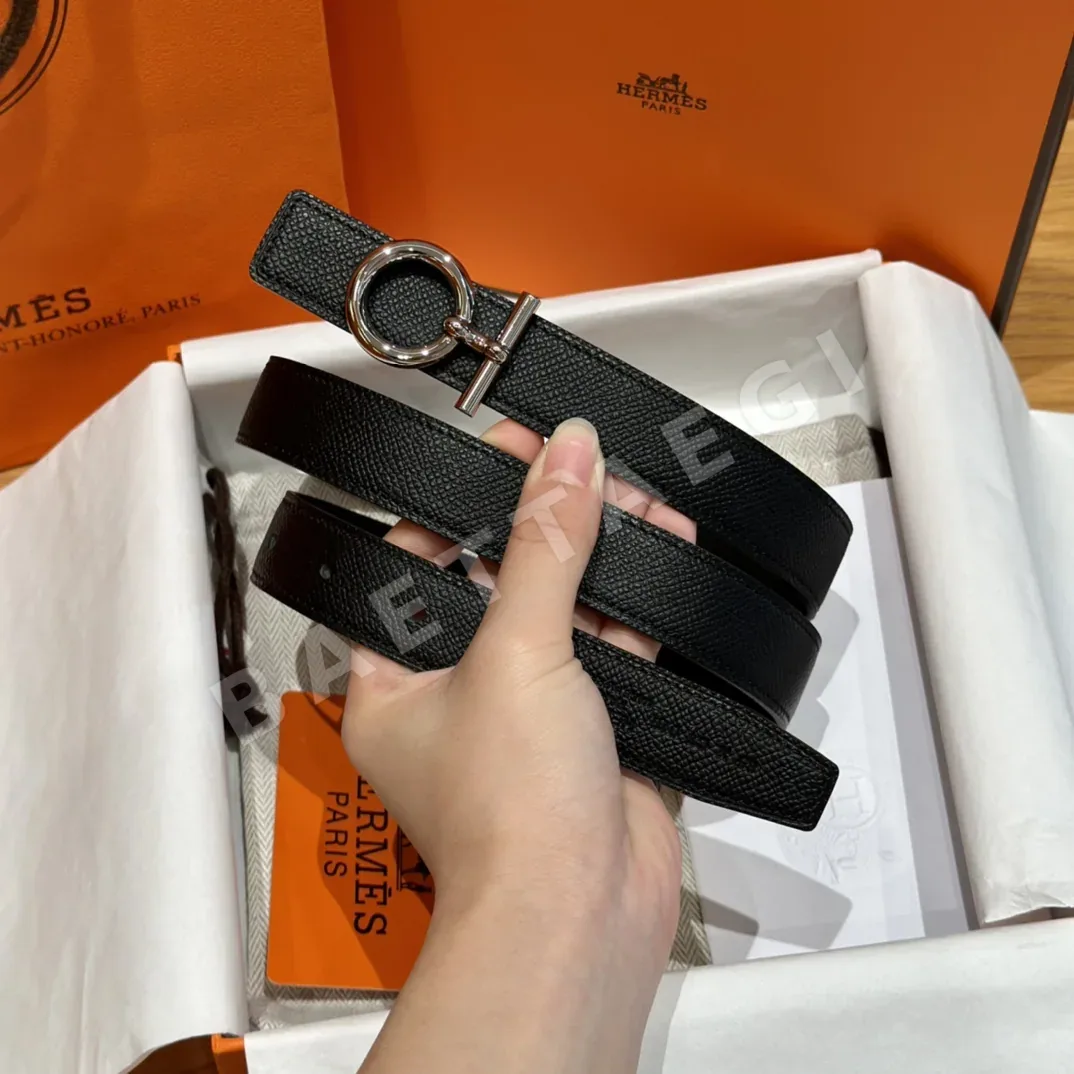 에르메스 팔라듐 셰느당클 버클 양면 가죽 벨트 175312