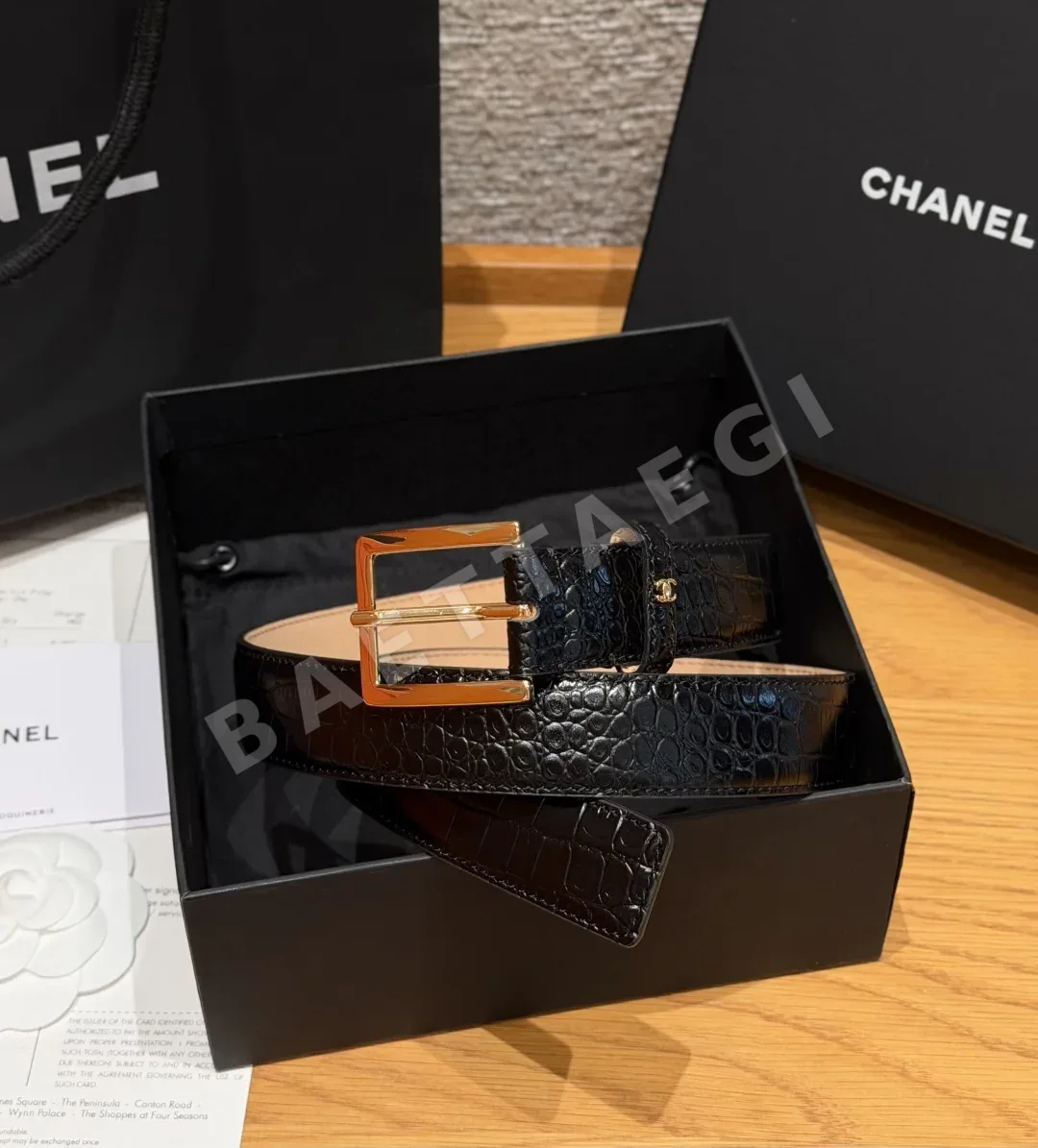 샤넬 크로커다일 패턴 가죽 벨트 30mm 177235