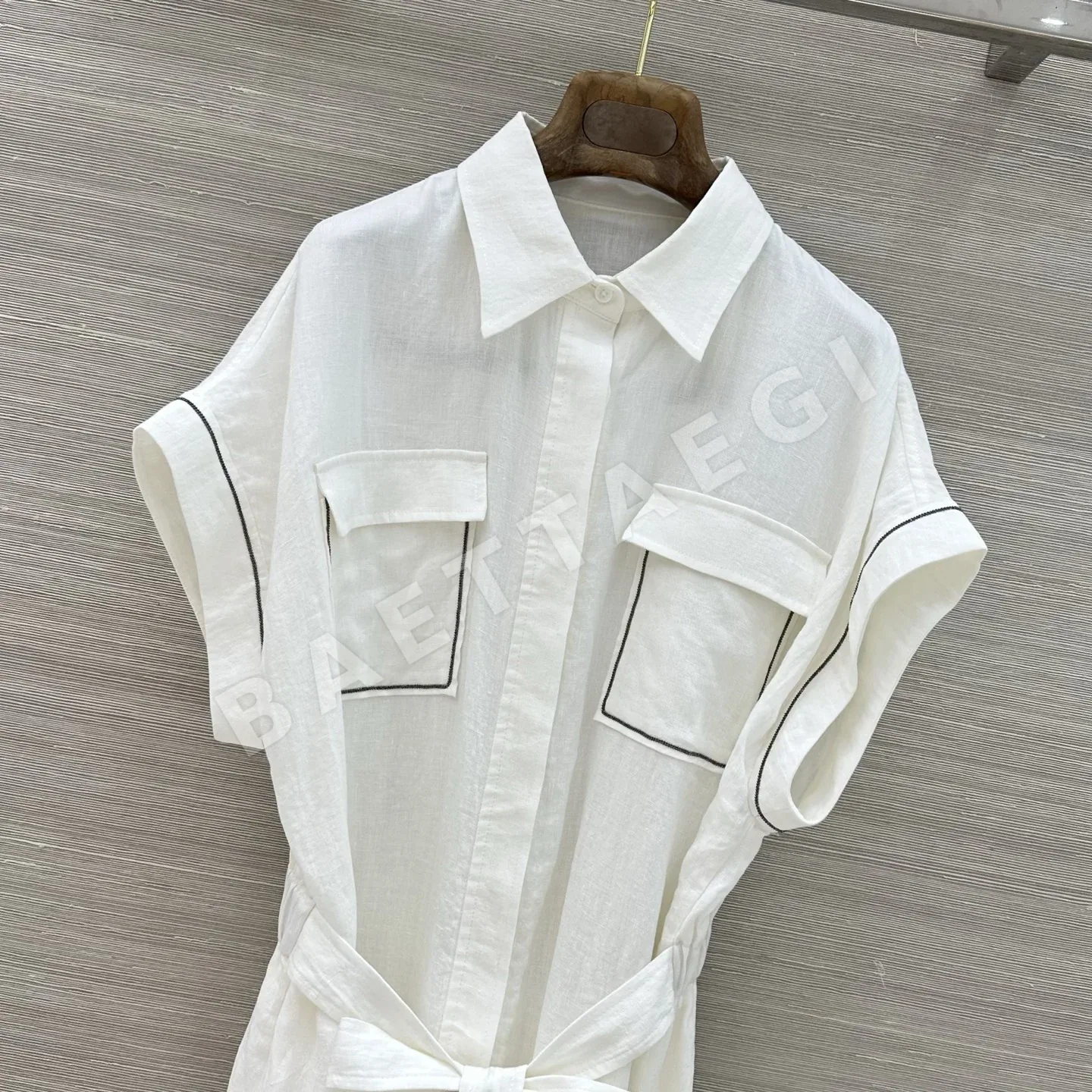 로로피아나 포켓 체인 린넨 허리 조임 여성 원피스 상세 이미지 2