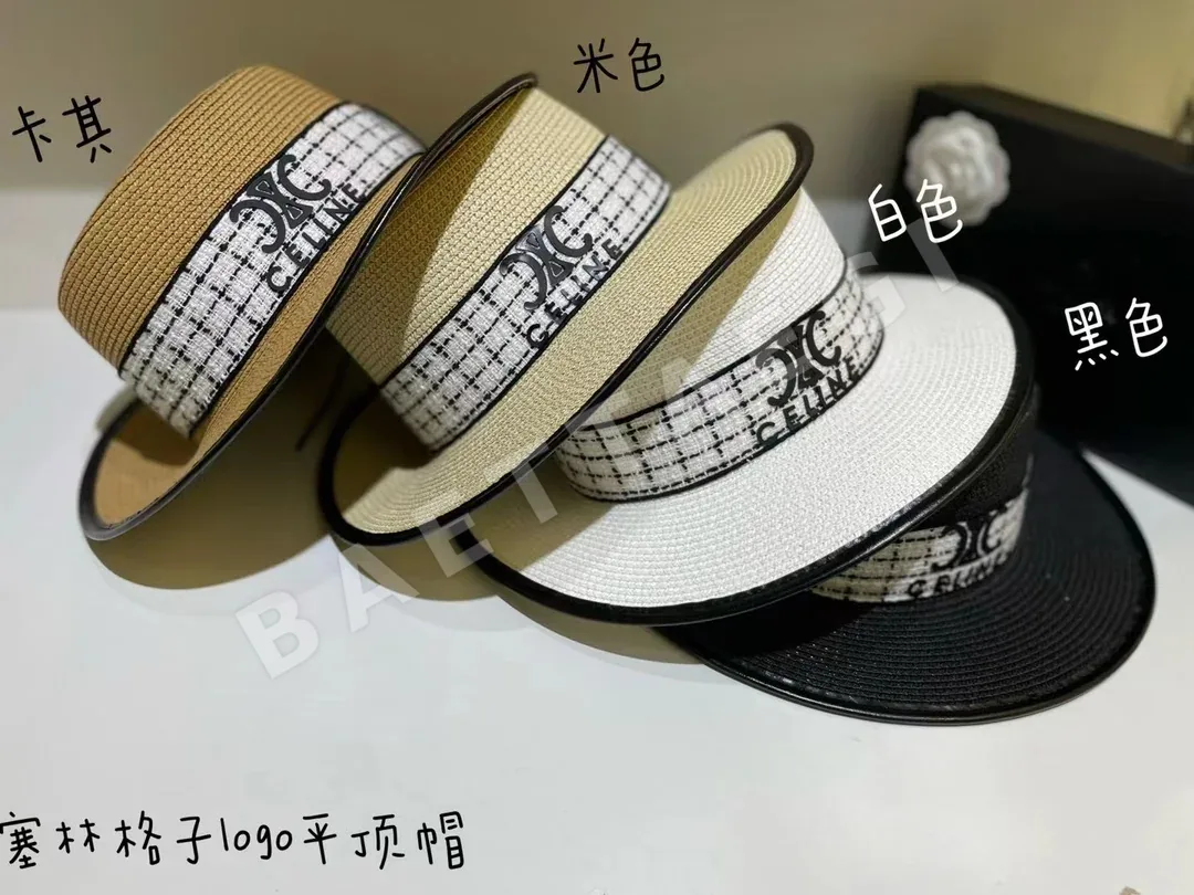 셀린느 챙 넓은 짜임 플랫 탑 모자 83232