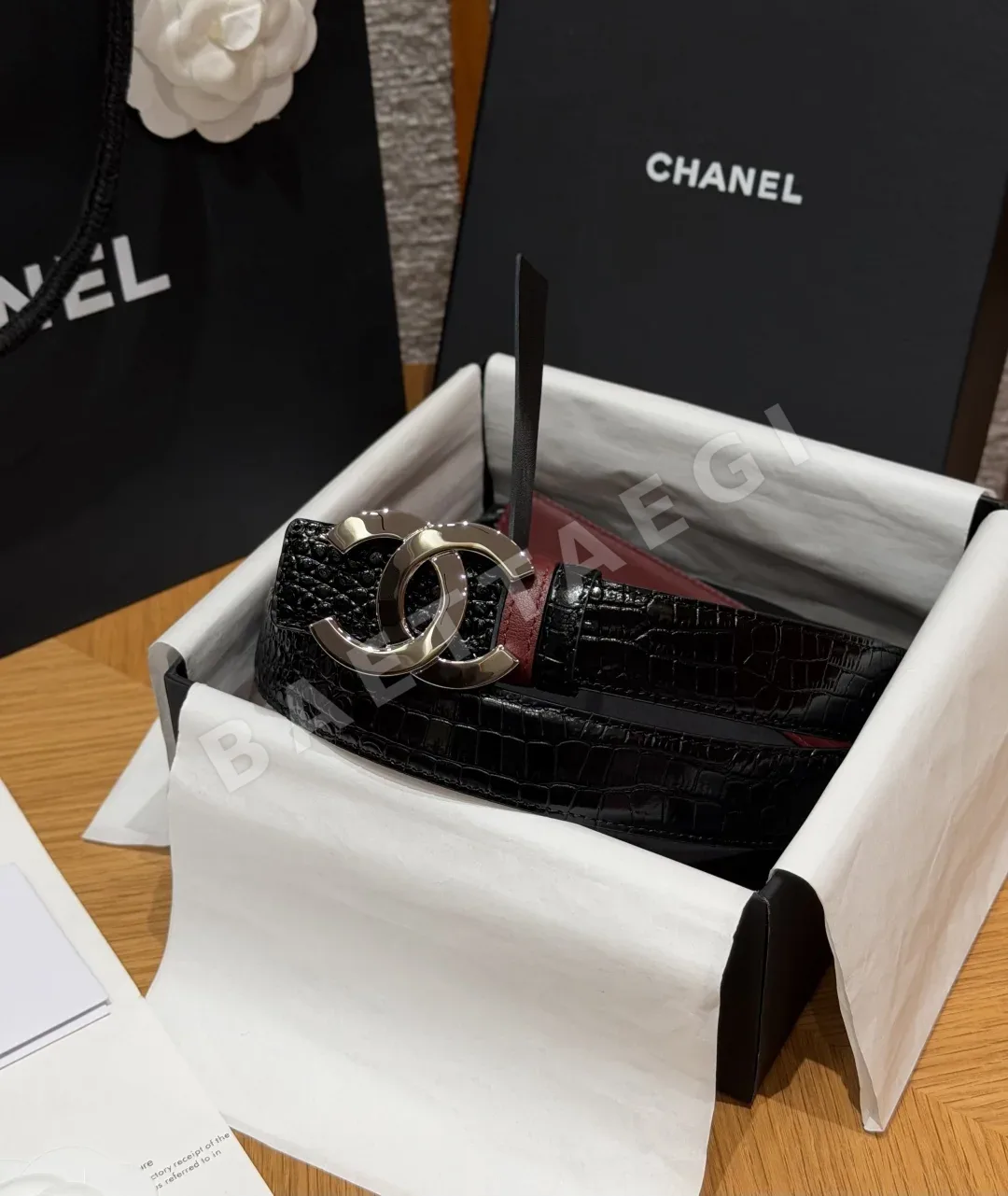 샤넬 악어무늬 가죽 더블 C 벨트 상세 이미지 1
