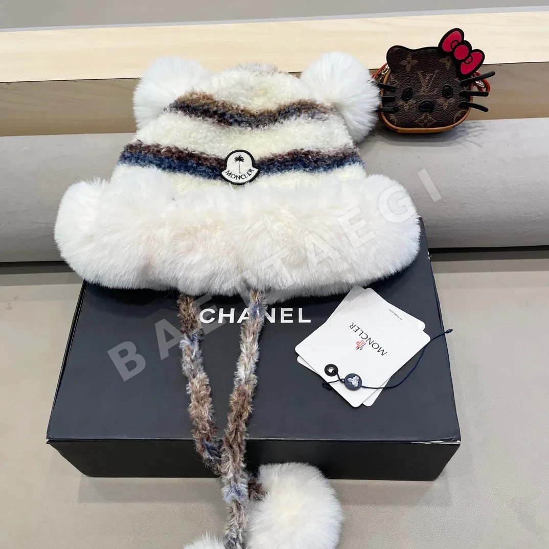 몽클레르 컬러 블록 스트라이프 울 플리스 모자 상세 이미지 2