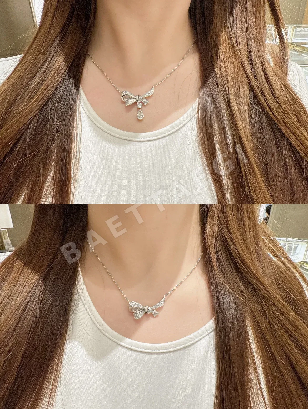 그라프 단면 버터플라이 티어드롭 목걸이 상세 이미지 2