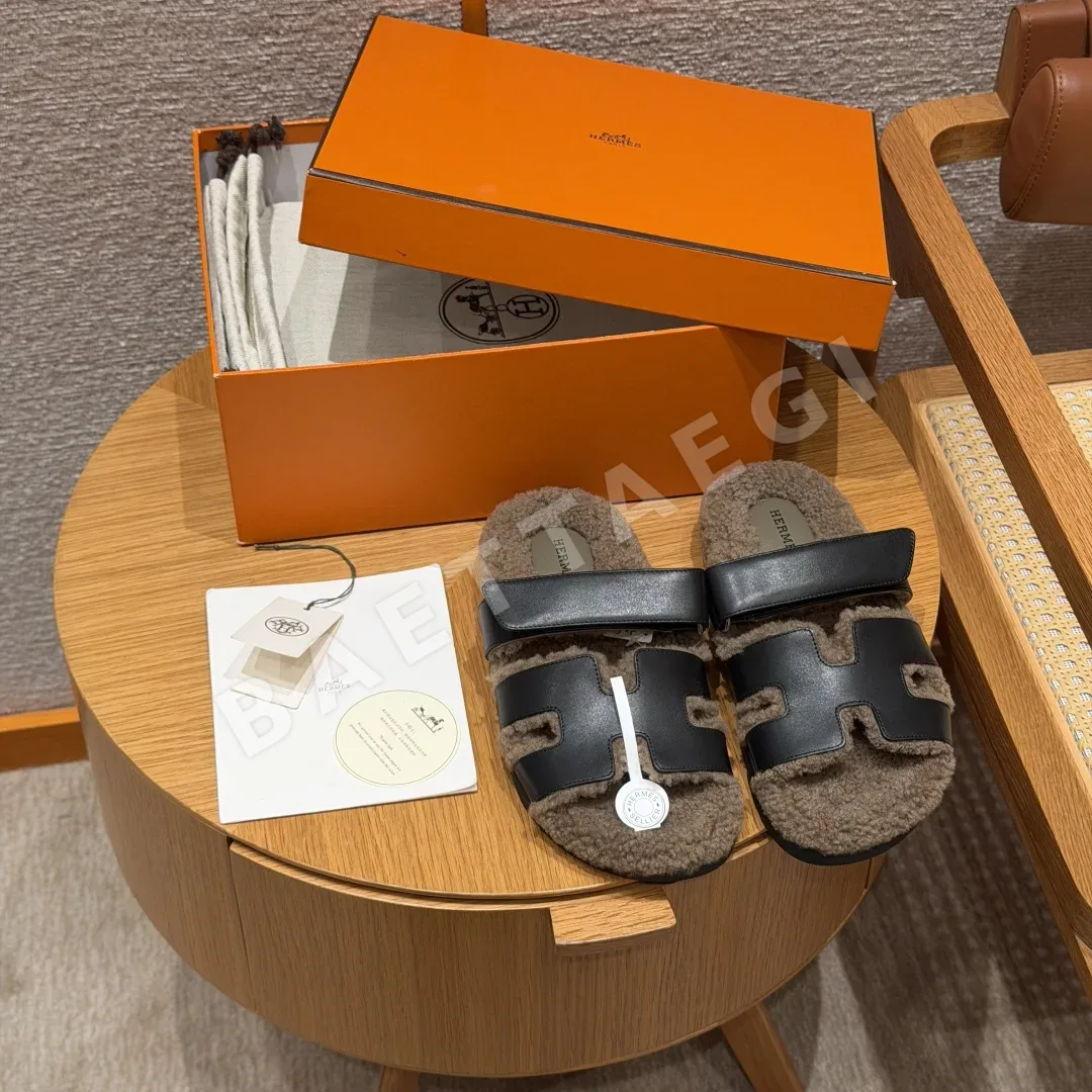 에르메스 시프르 샌들 블랙 가죽 램 울 상세 이미지 9