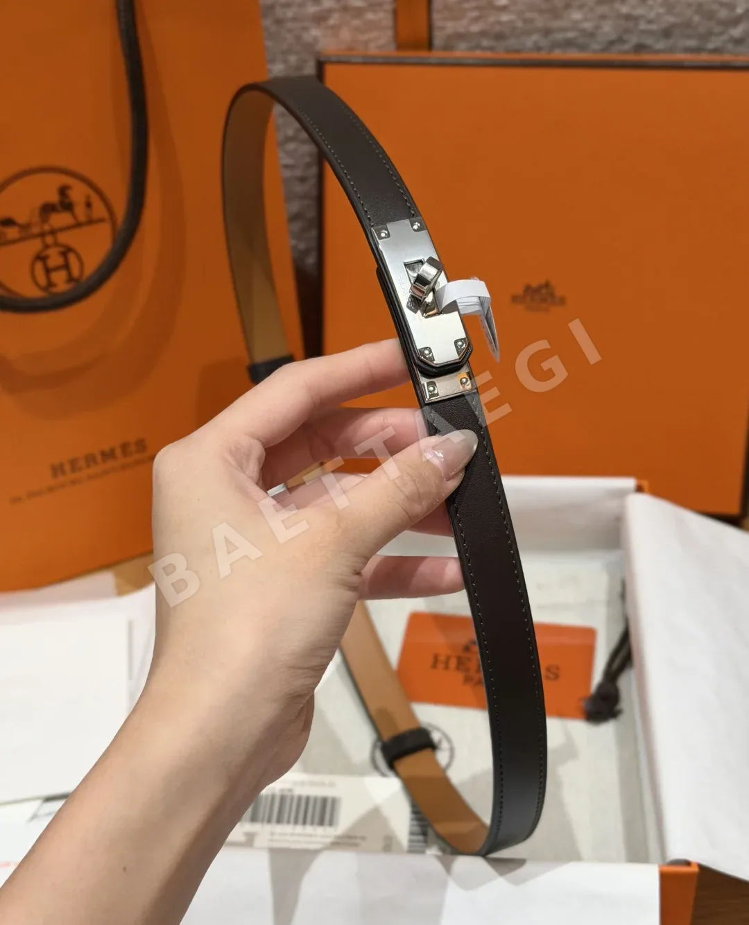 에르메스 켈리 팔라듐 버클 헌터 가죽 벨트 상세 이미지 6