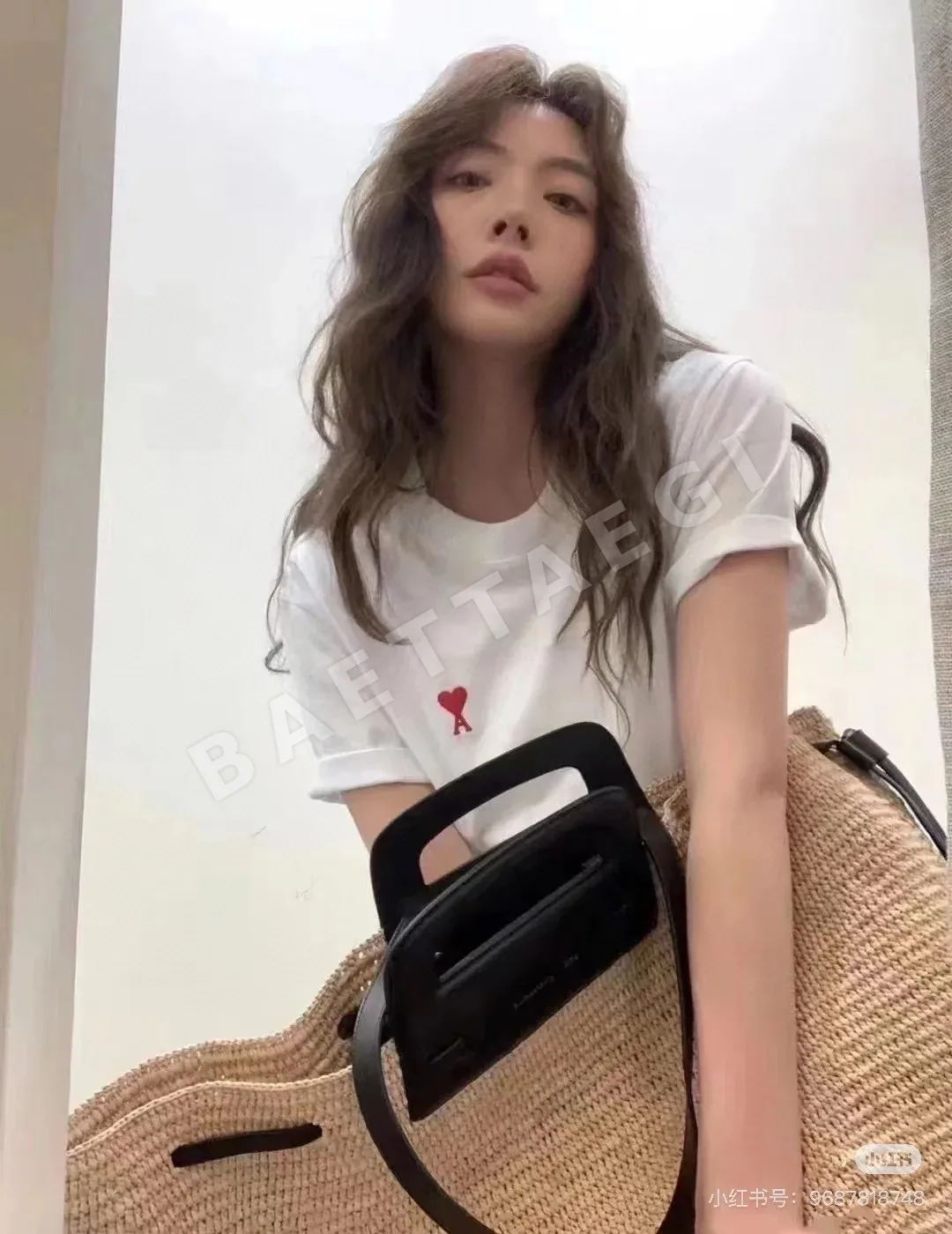 아미 하트 자수 린넨 반팔 티셔츠 상세 이미지 6