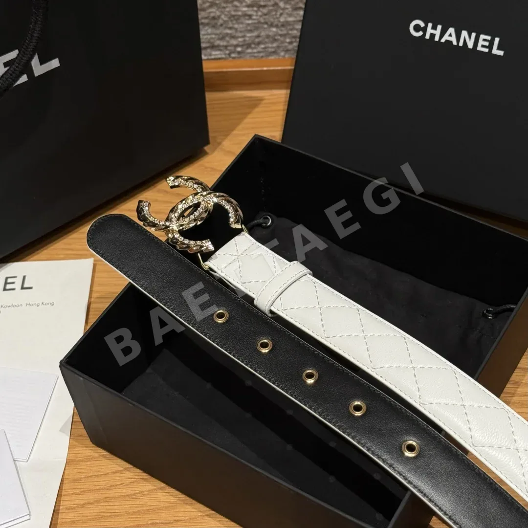 샤넬 더블 C 메탈 로고 램스킨 벨트 상세 이미지 6