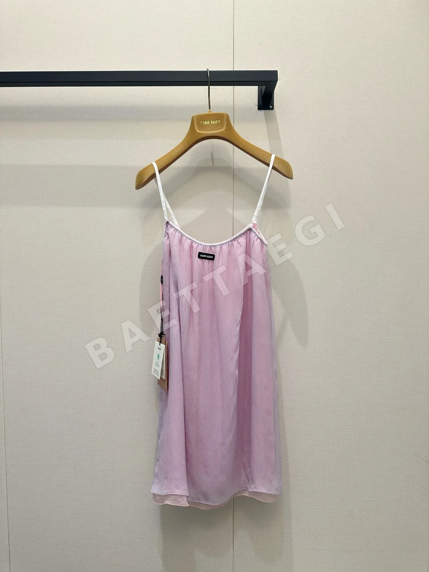 미우미우 피치 핑크 멀버리 실크 레이스 원피스 상세 이미지 6