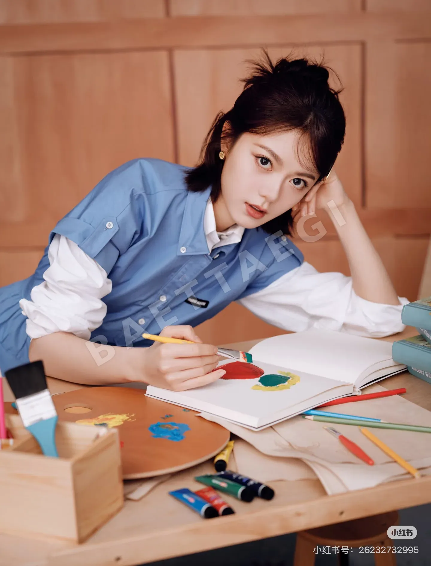 미우미우 컬러 블록 레이어드 셔츠 원피스 상세 이미지 3