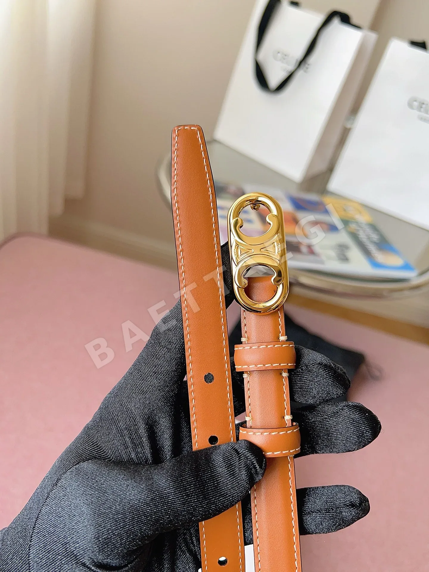 셀린느 브라운 가죽 벨트 상세 이미지 6