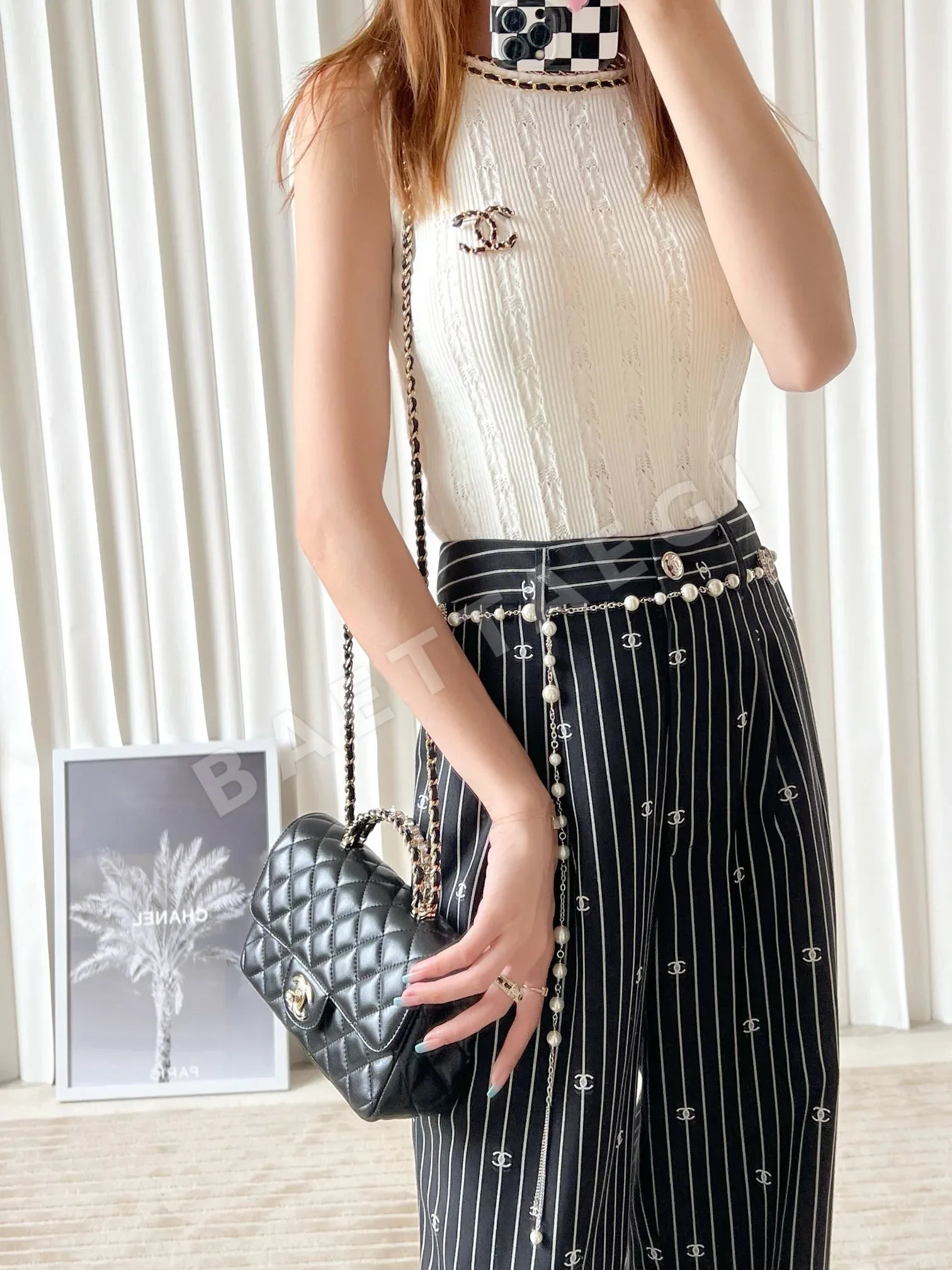 샤넬 크리스탈 장식 스몰 토트백 블랙 34513