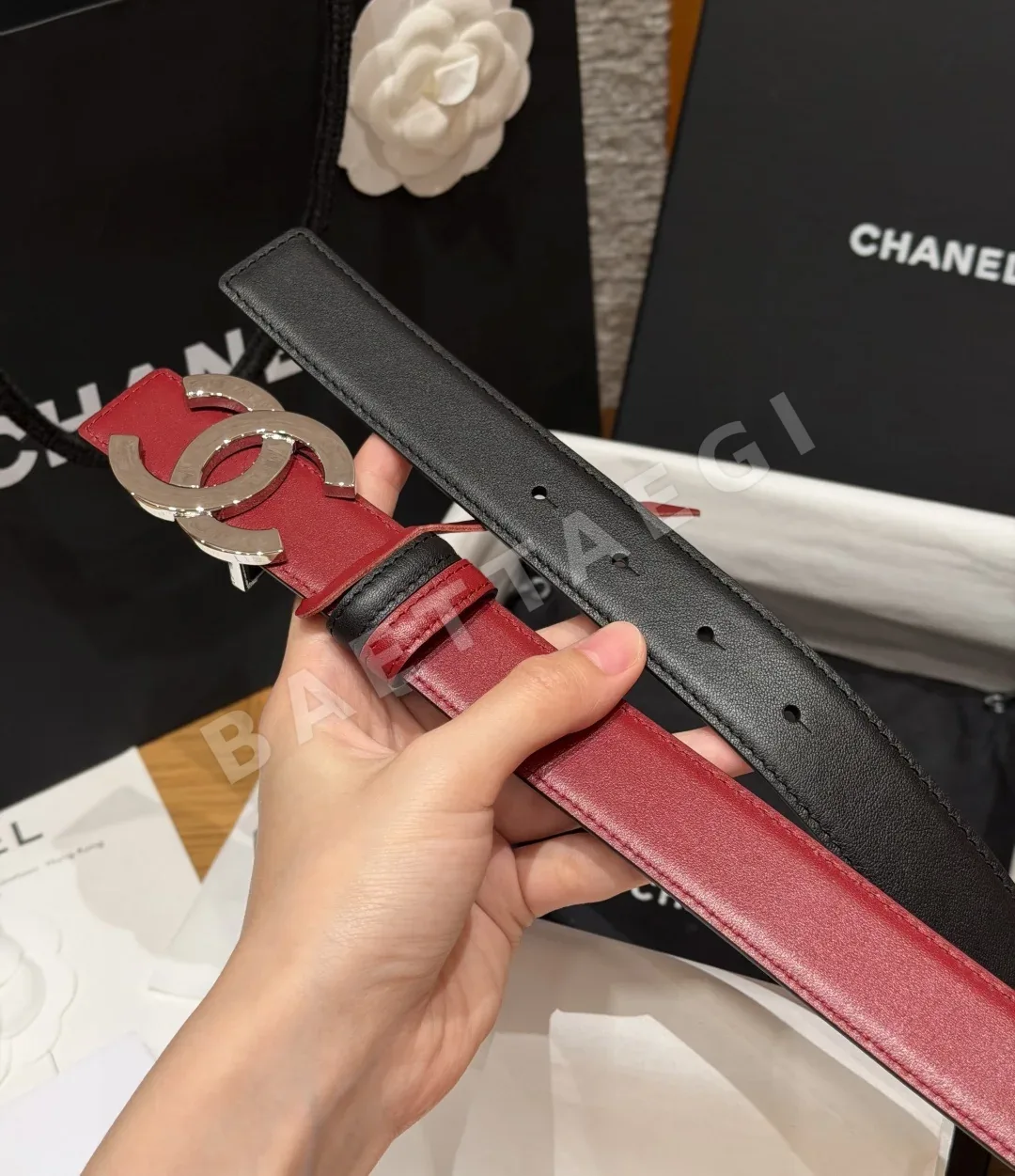 샤넬 더블 C 버클 가죽 벨트 상세 이미지 8