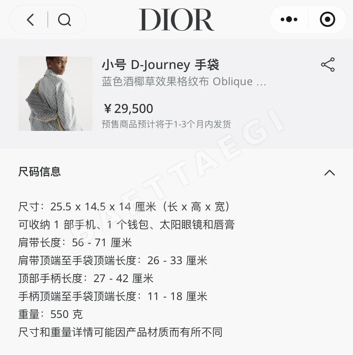 디올 코튼 데님 라피아 자수 가방 상세 이미지 5