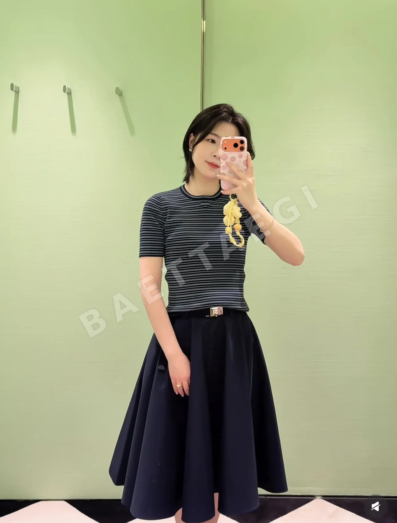 프라다 네이비 블루 하이웨스트 미디 스커트 상세 이미지 7