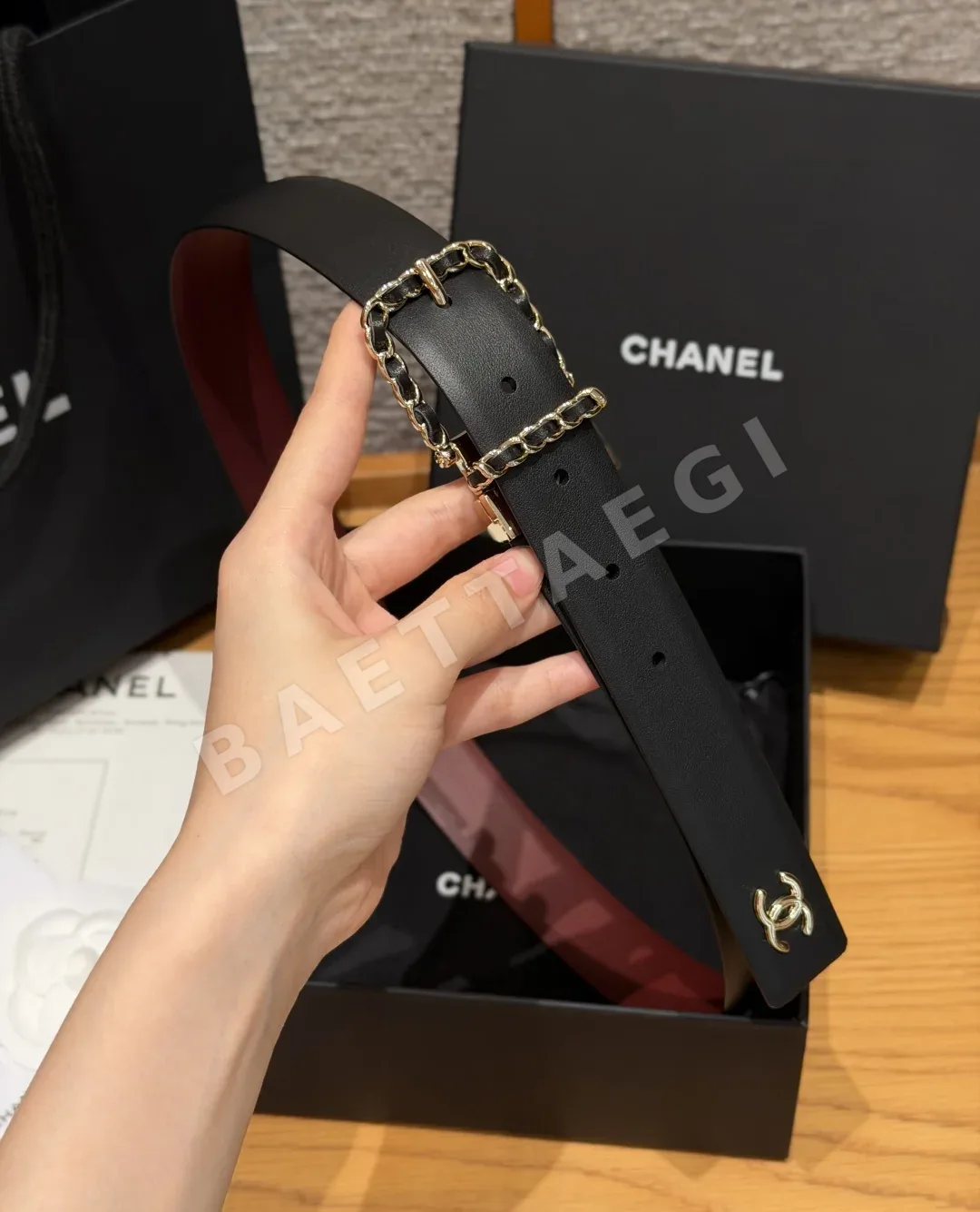 샤넬 체인 더블 C 메탈 버클 가죽 벨트 상세 이미지 9