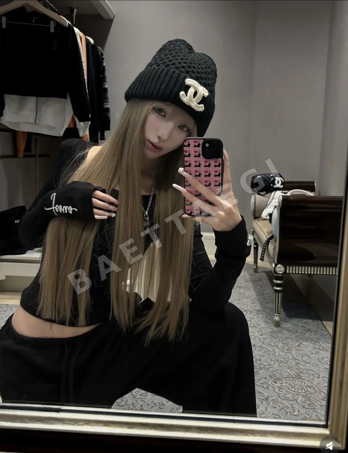 샤넬 더블 C 라벨 미니 크로스 니트 비니 모자 185689