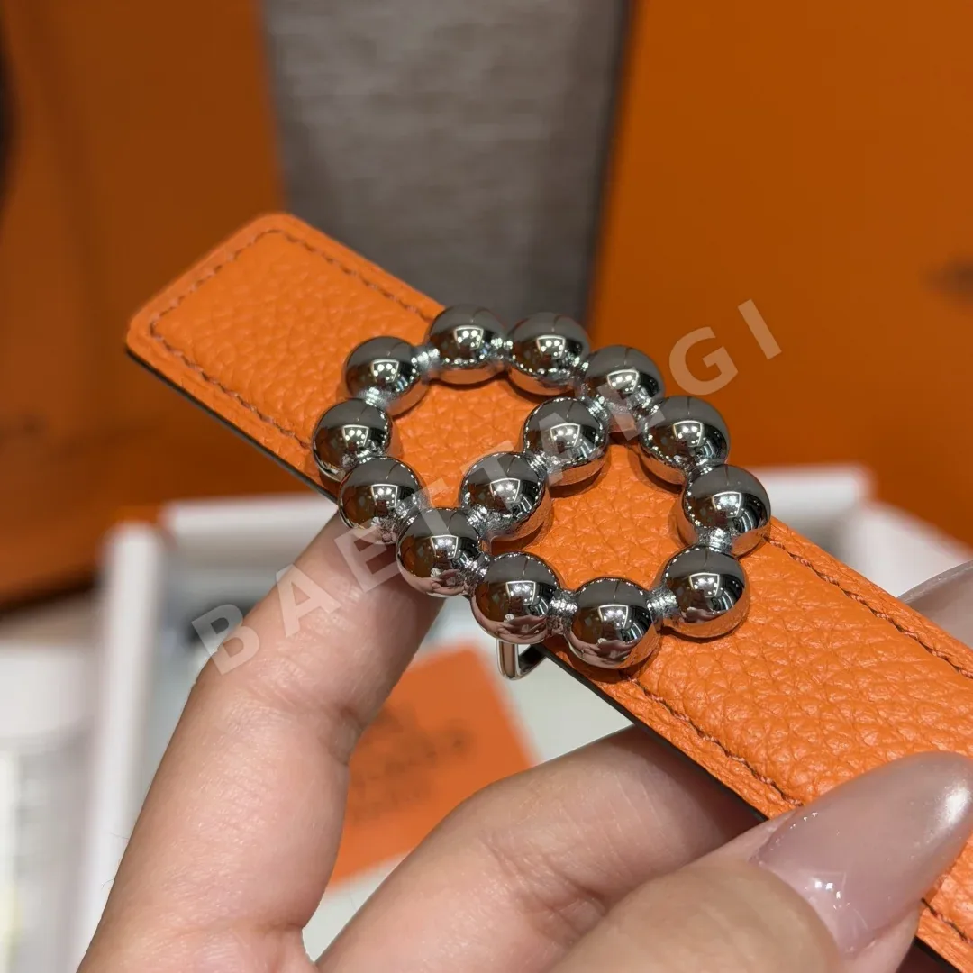 에르메스 H브랜드 진주 비즈 양면 가죽 벨트 24mm 상세 이미지 6