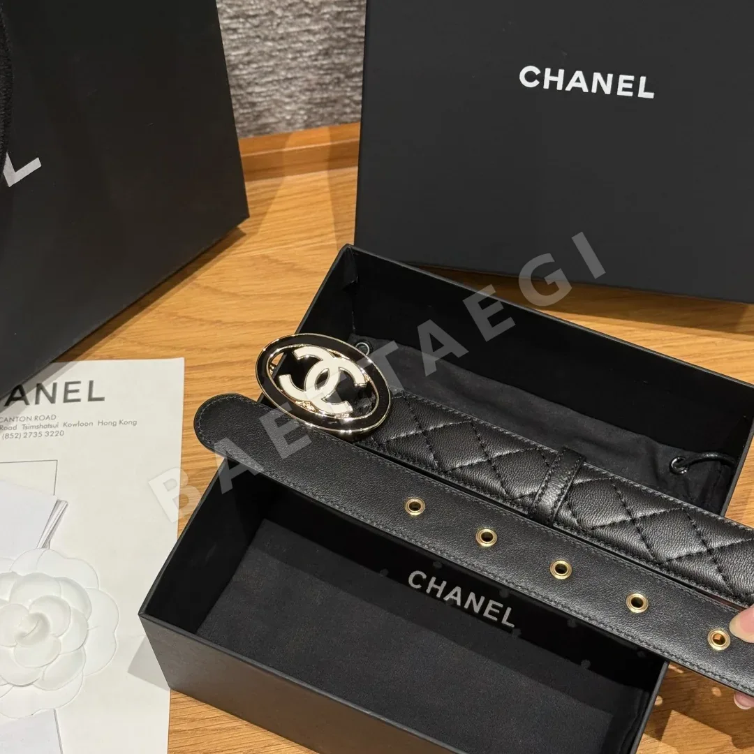 샤넬 더블 C 메탈 로고 램스킨 벨트 상세 이미지 5