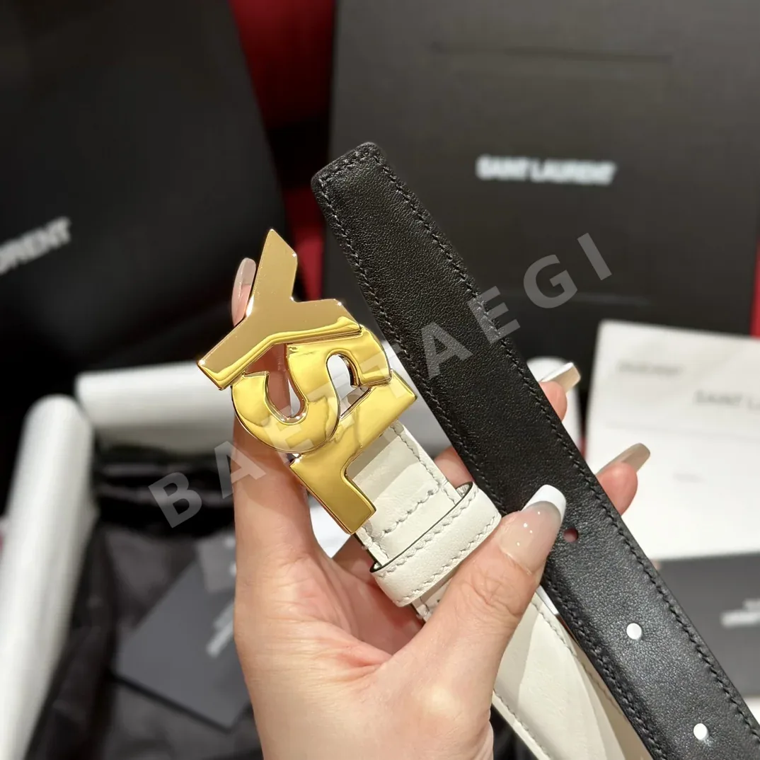 생로랑 YSL 금장 양면 송아지가죽 벨트 상세 이미지 5
