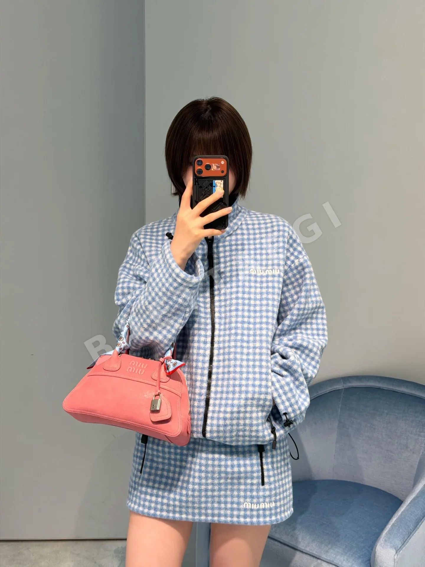 미우미우 체크 플리스 미니스커트 상세 이미지 5