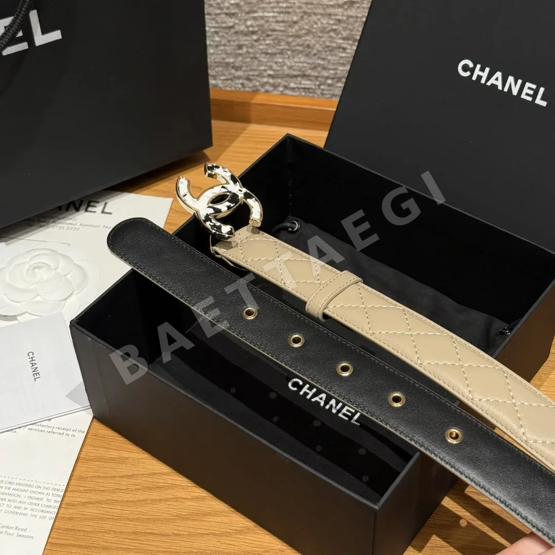 샤넬 더블 C 메탈 로고 램스킨 벨트 상세 이미지 6