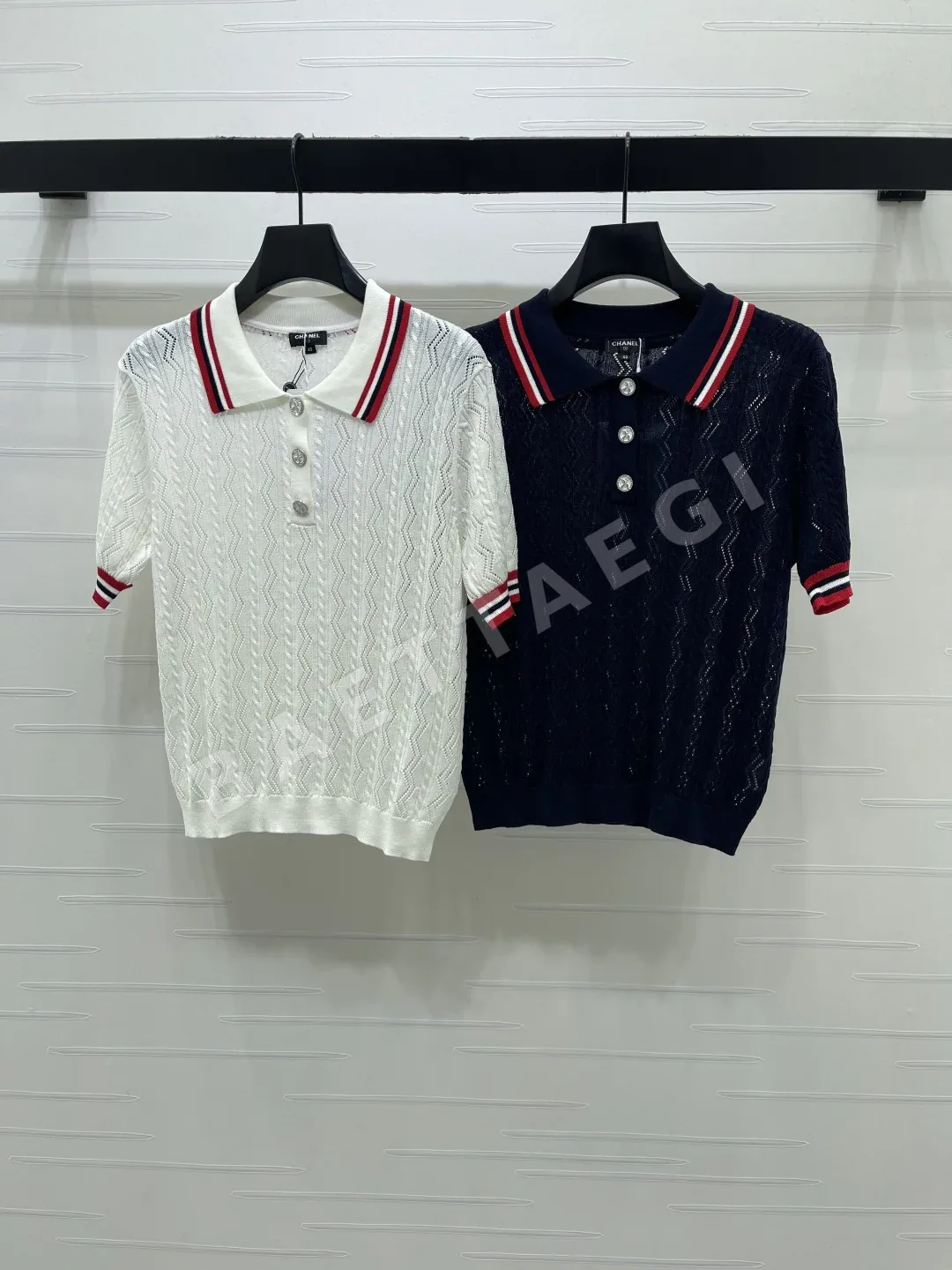 샤넬 시스루 카라 린넨 반팔 탑 103601