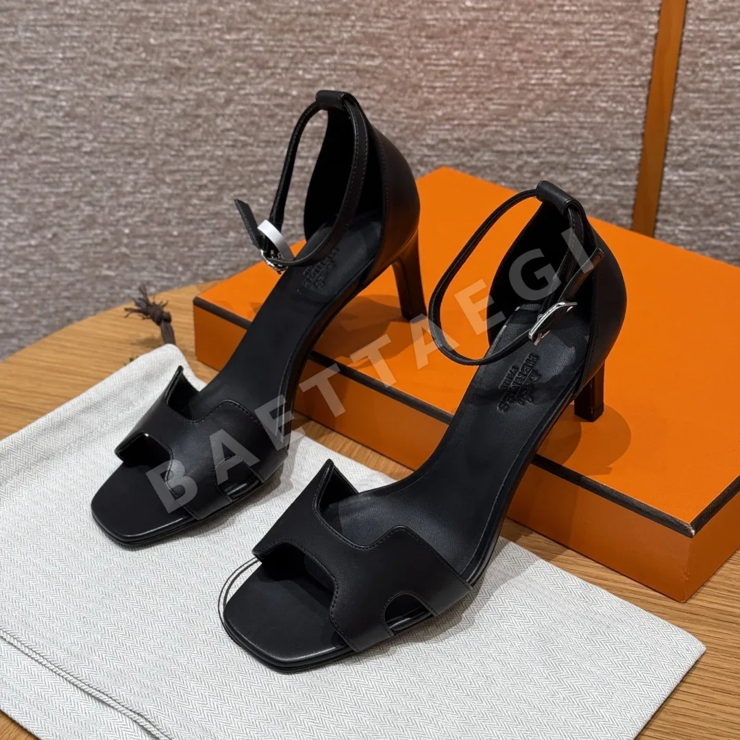 에르메스 조이70 힐 블랙 가죽 H 컷아웃 164738
