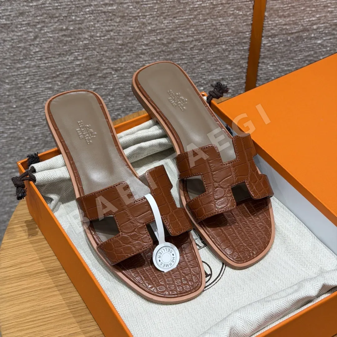 에르메스 오란 샌들 골든브라운 악어가죽 H 컷아웃 164391