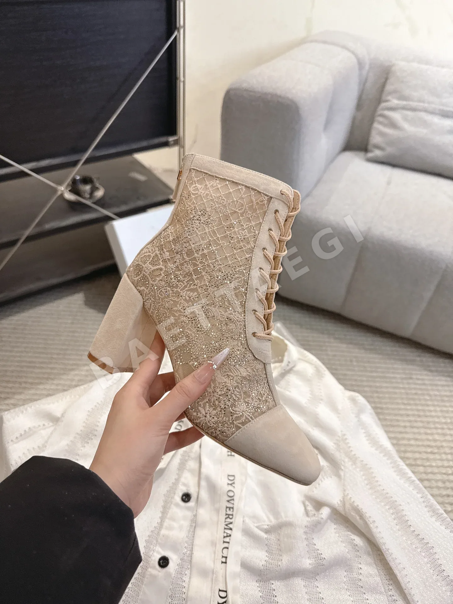 디올 자카드 자수 메시 부츠 상세 이미지 9