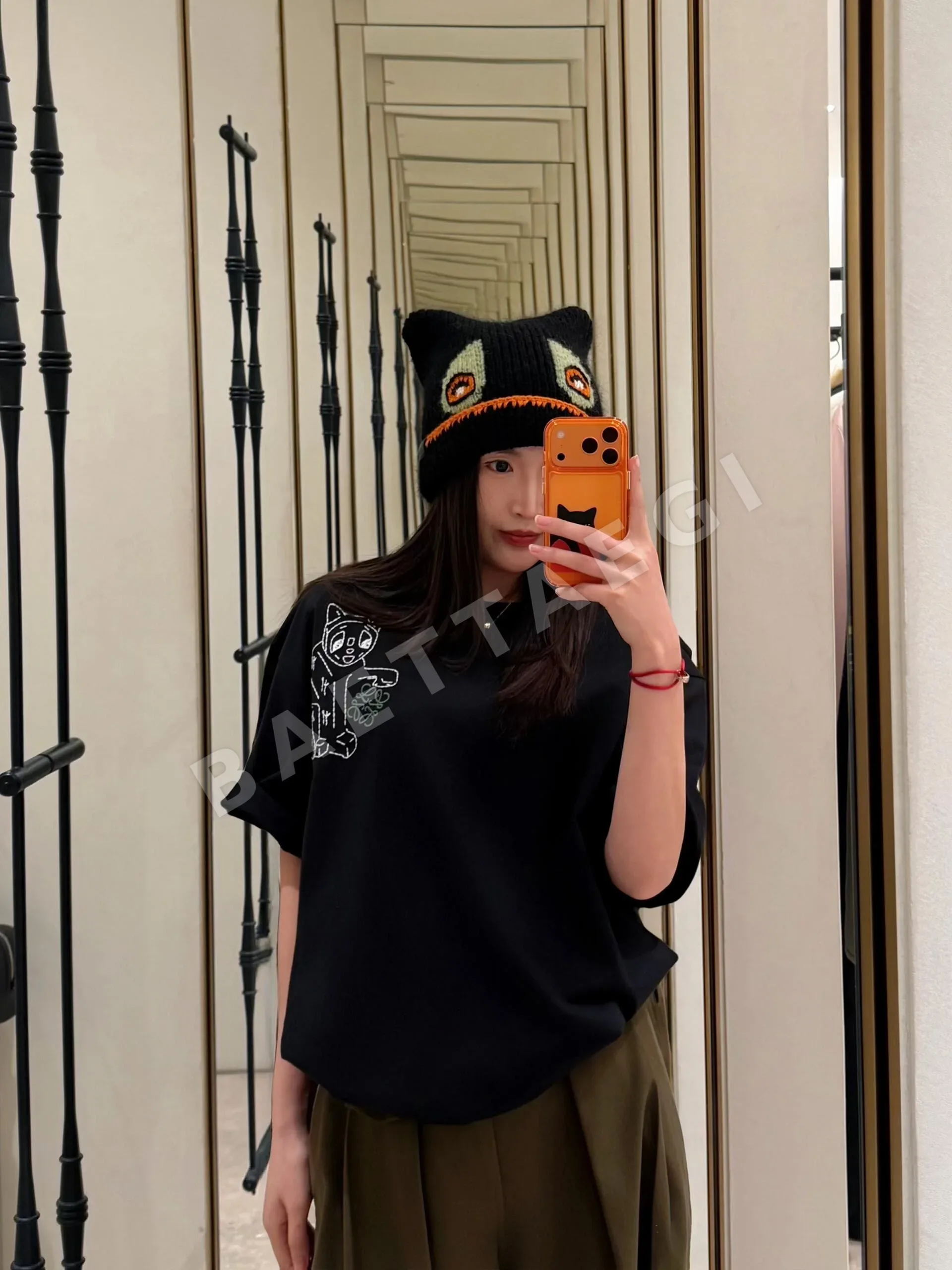 루이비통 고양이 자수 오버핏 반팔 티셔츠 5849 상세 이미지 7
