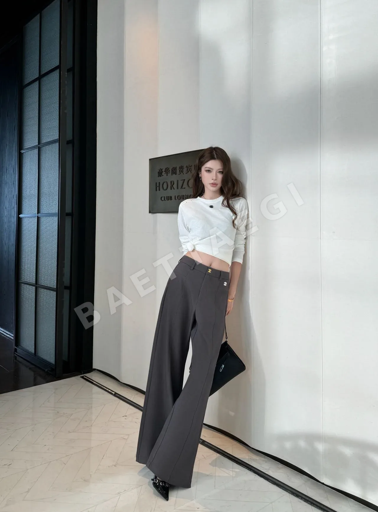 샤넬 다크 그레이 와이드 레그 여성 바지 상세 이미지 8