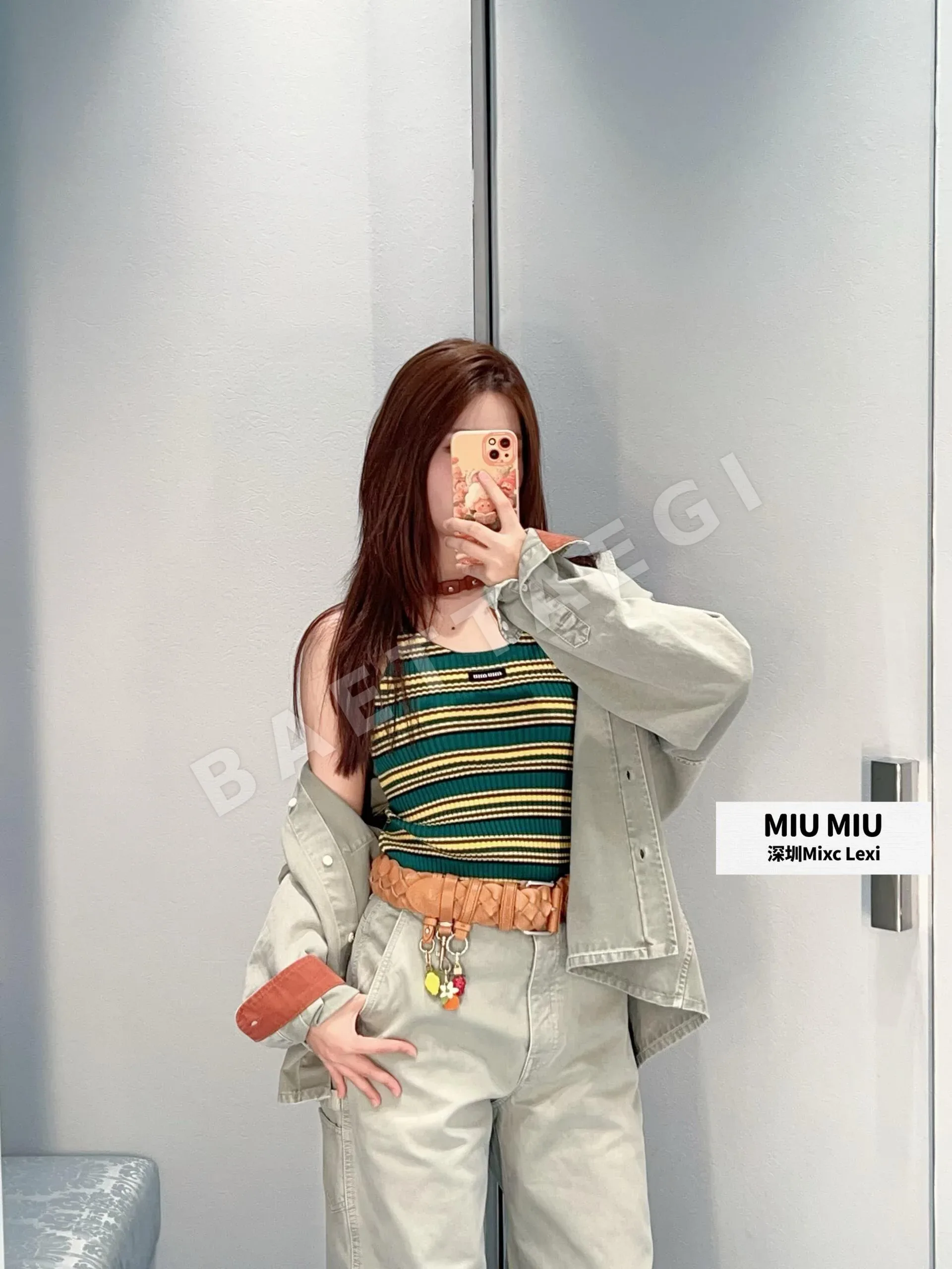미우미우 밝은연두 스트레이트 레그 하이웨스트 바지 상세 이미지 4