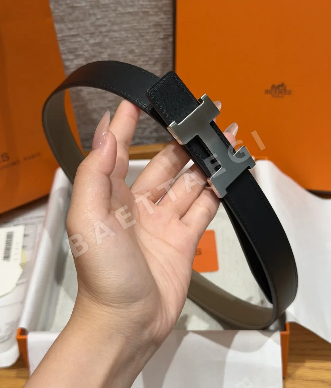 에르메스 미니 콘스탄스 H 메탈 버클 여성 양면 가죽 벨트 상세 이미지 5