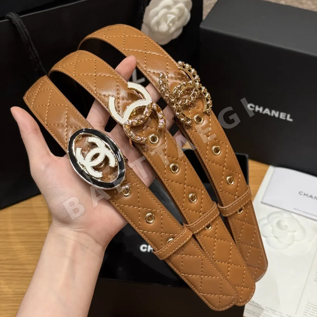샤넬 더블 C 메탈 로고 램스킨 여성용 벨트 상세 이미지 5