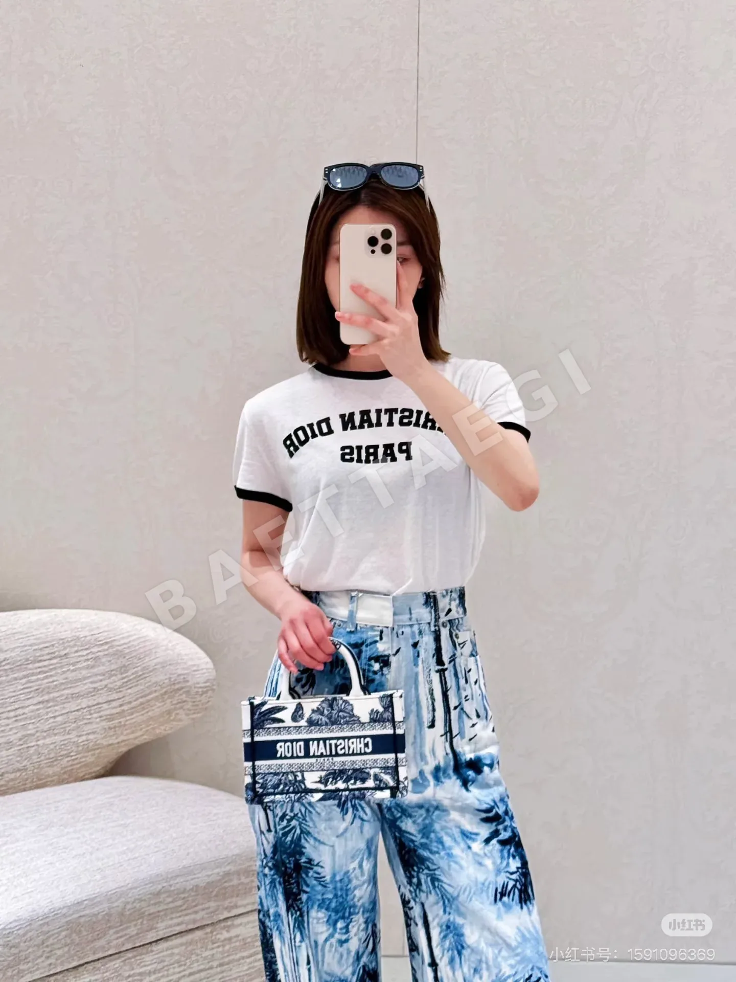디올 여성 프린트 코튼 데님 바지 상세 이미지 6