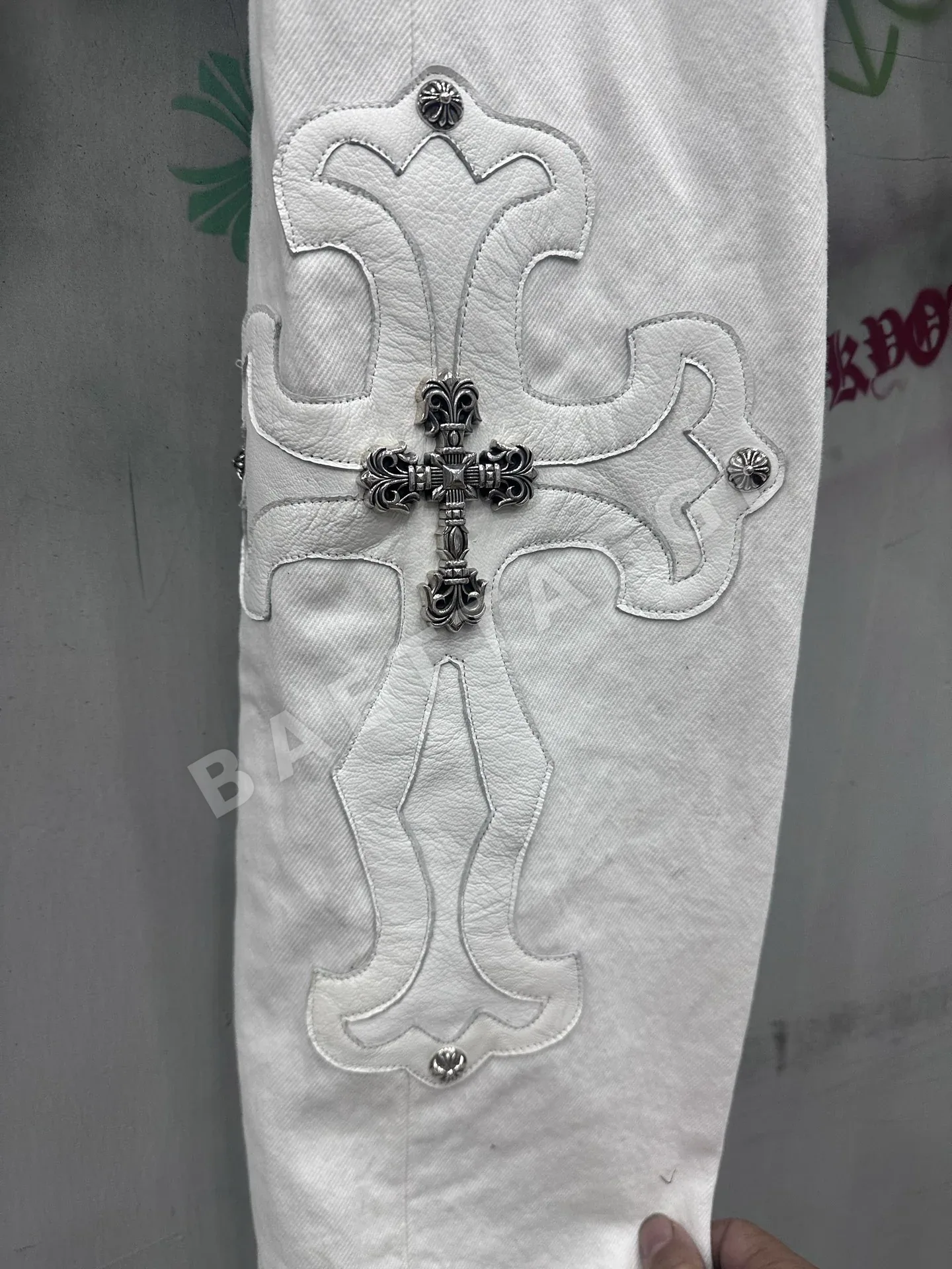 크롬하츠 빈티지 화이트 레더 남성 바지 상세 이미지 3