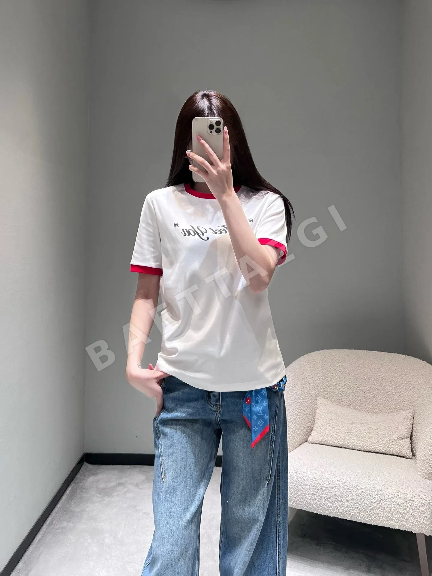 디올 카라 블록 레터 프린트 반팔 티셔츠 상세 이미지 9