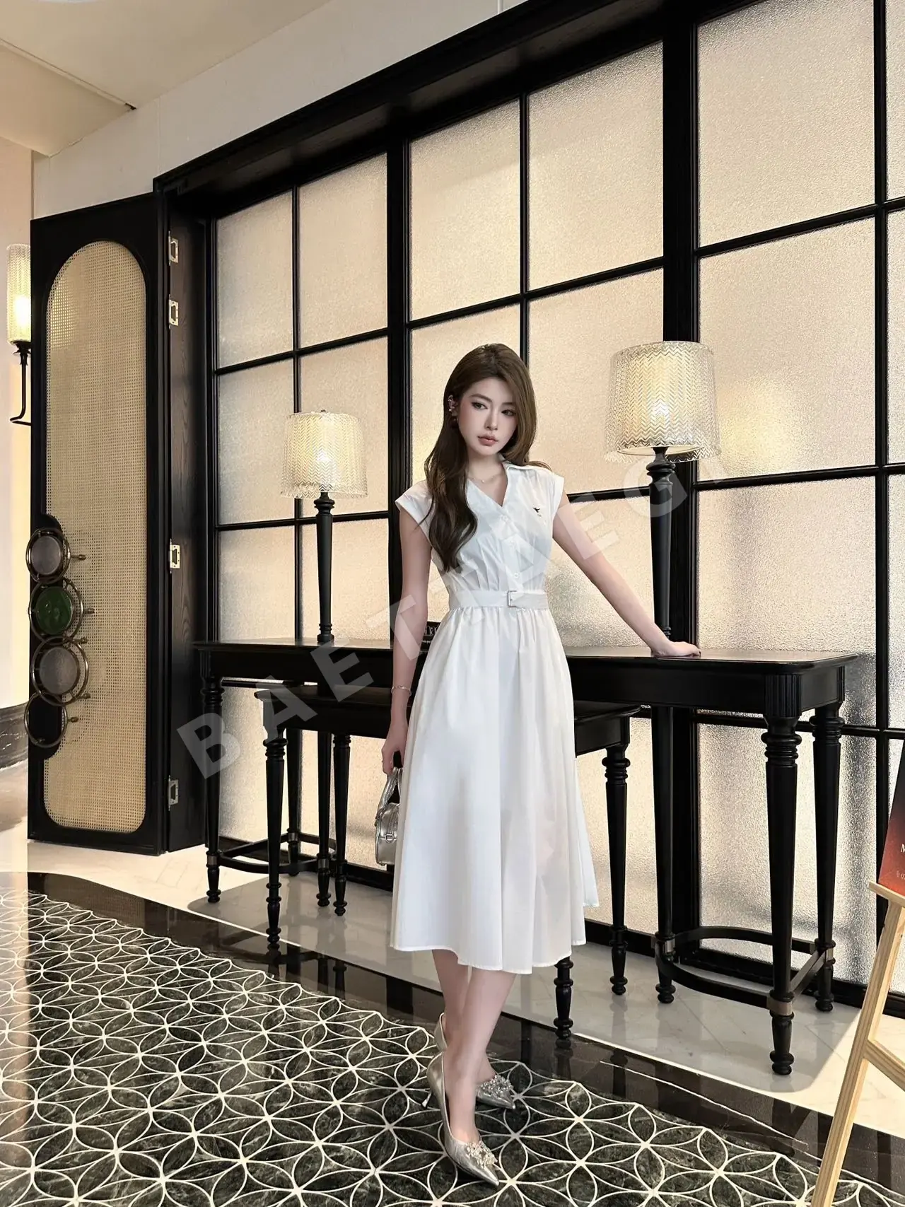 디올 벨트 카라 코튼 원피스 상세 이미지 9