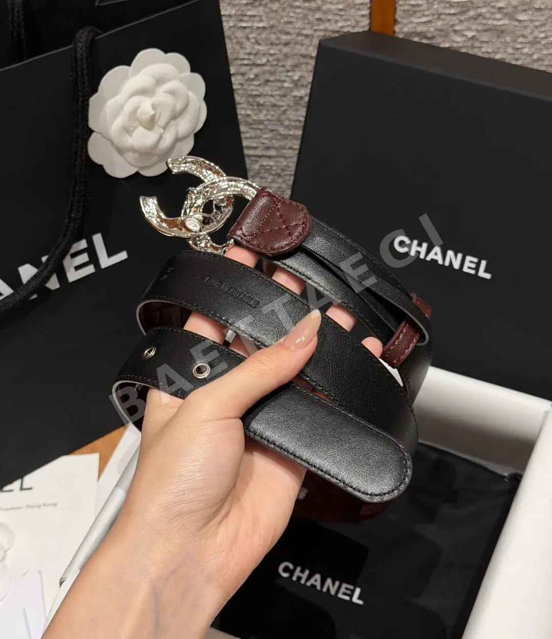샤넬 키르티드 송아지가죽 더블 C 버클 벨트 상세 이미지 6