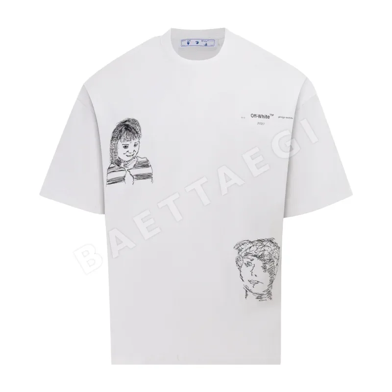 오프화이트 자수 남성 반팔 티셔츠 OF 87002