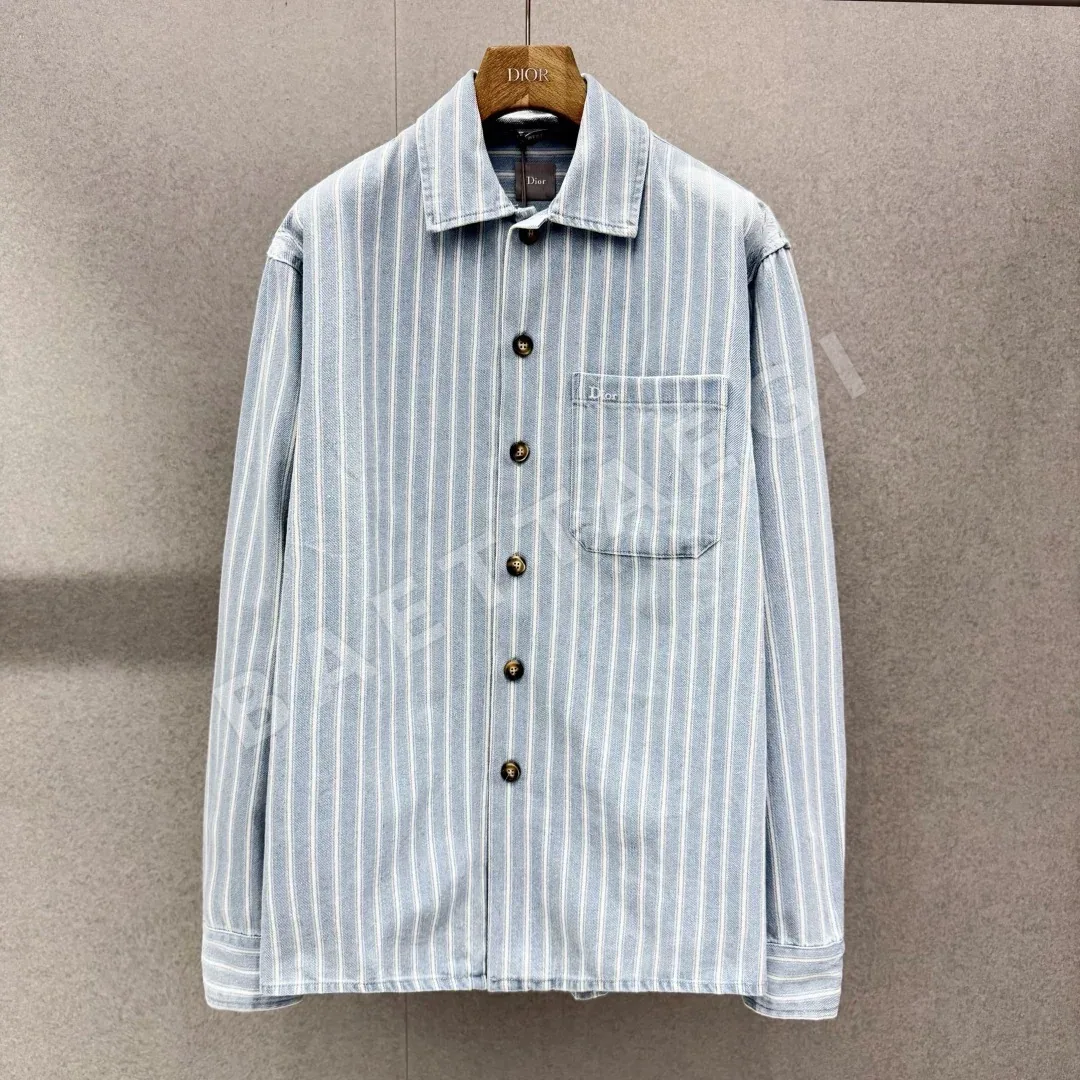 디올 워시드 스트라이프 데님 긴팔 셔츠 186754