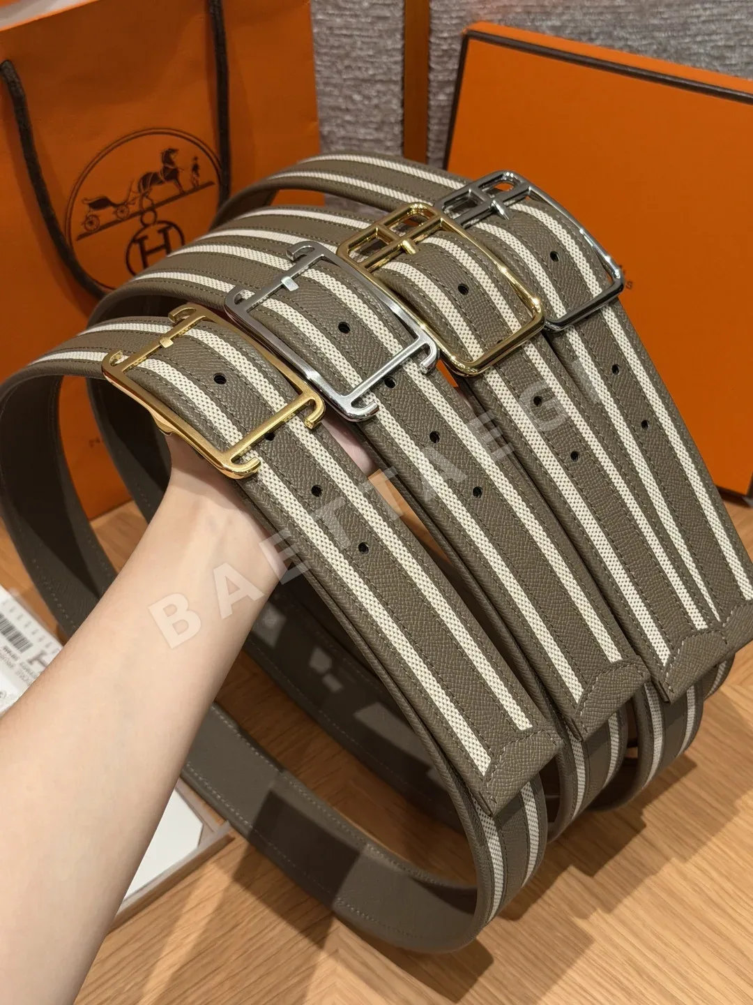 에르메스 H 캔버스 양면 엡솜 가죽 벨트 38mm 176982