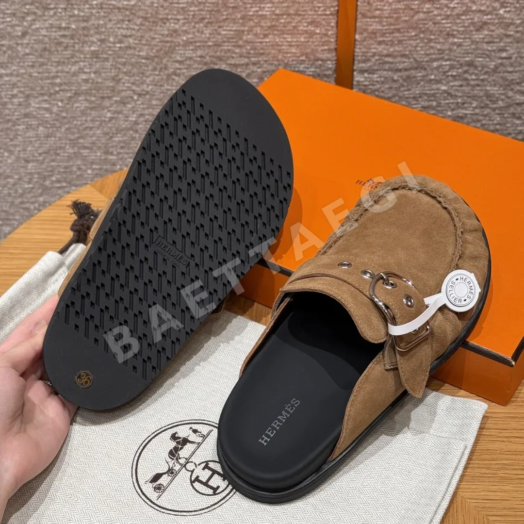 에르메스 키 뮬 샌들 내추럴 샤모아 실버 하드웨어 상세 이미지 7
