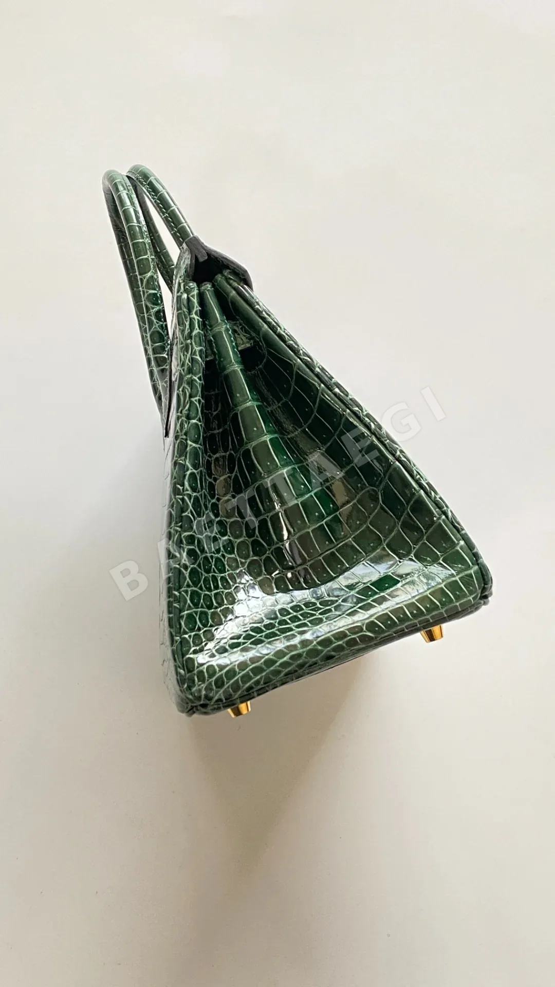 에르메스 솔트 크로커다일 에메랄드 그린 골드 장식 가방 상세 이미지 5