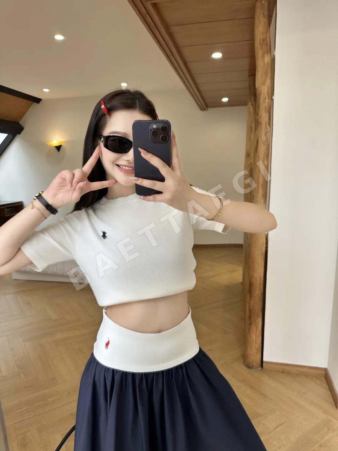 폴로 여성 반팔 니트 탑 상세 이미지 9