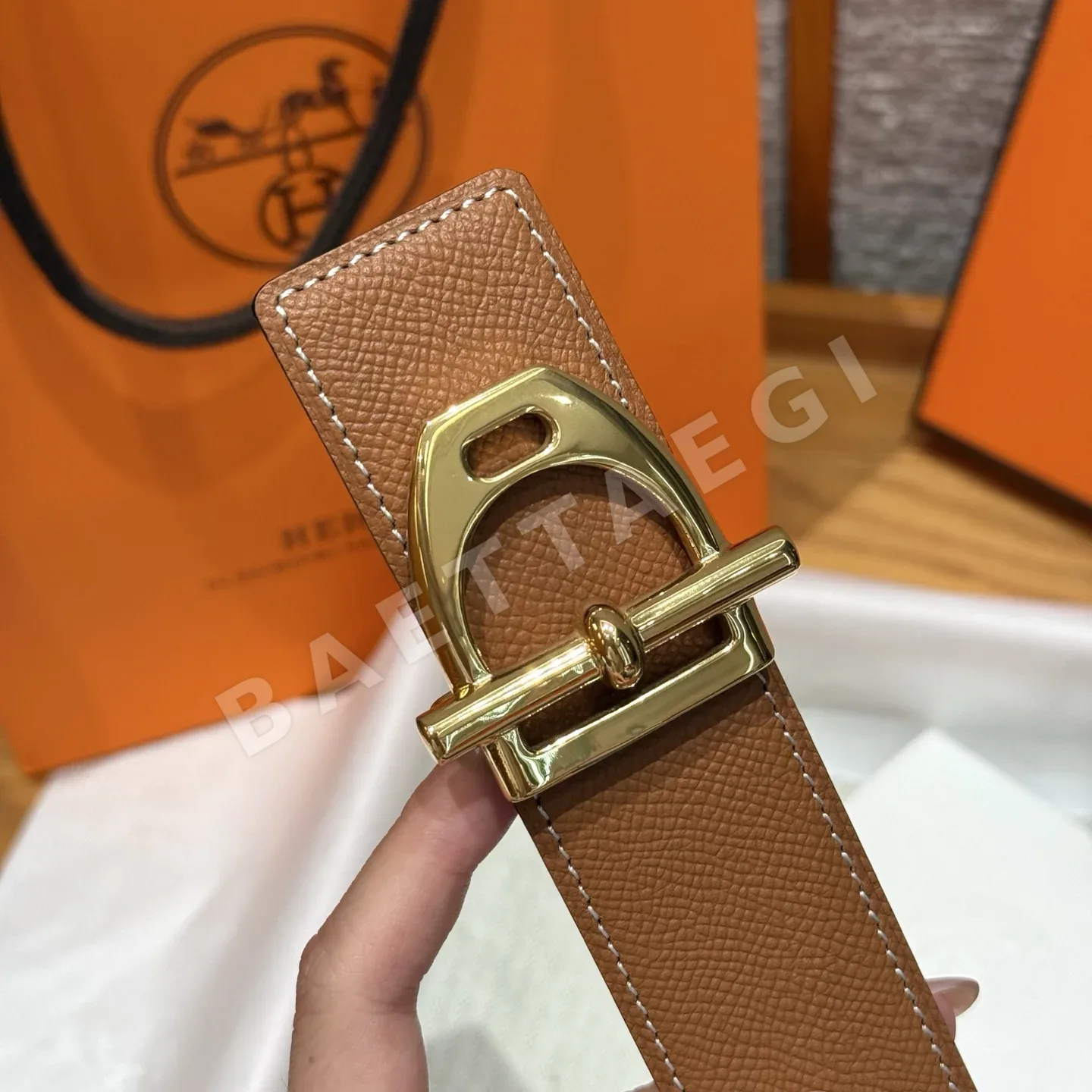 에르메스 베토네 당클 패턴 리버시블 가죽 벨트 상세 이미지 6