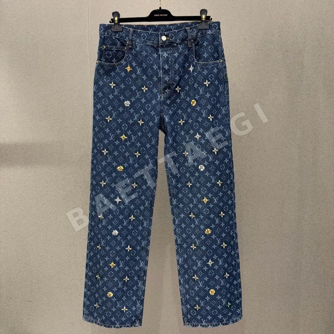 루이비통 모노그램 자수 와이드 데님 바지 113836