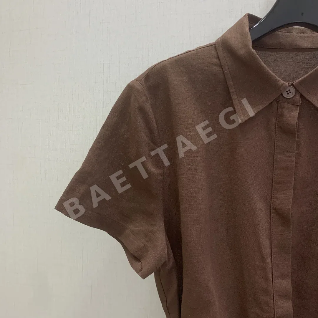 로로피아나 허리 타이 반소매 셔츠 상세 이미지 2