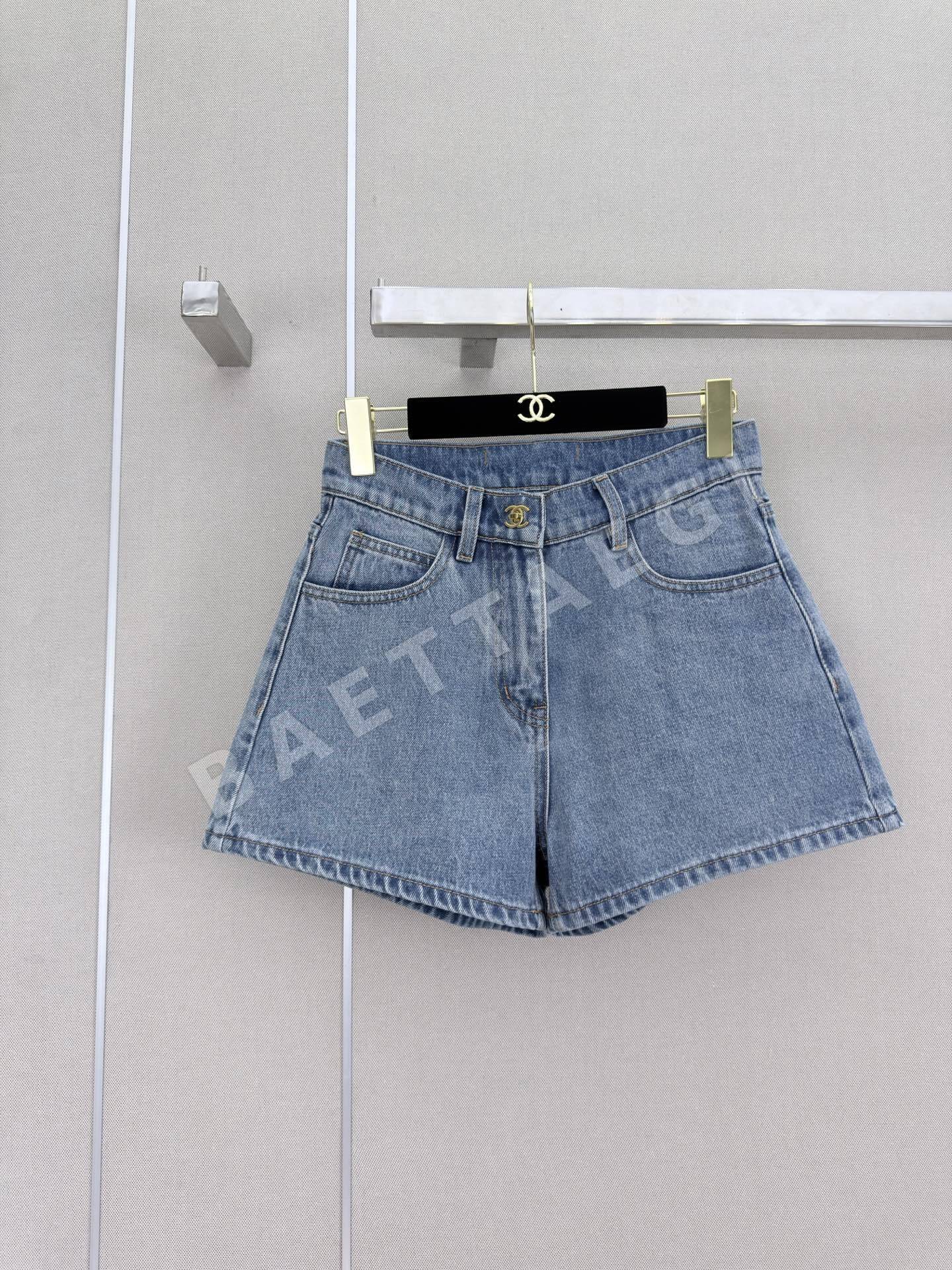 샤넬 자수 더블 C 포켓 여성 데님 반바지 상세 이미지 3