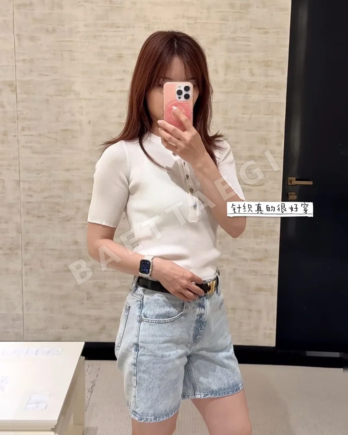 샤넬 리브 니트 여성용 반팔 티셔츠 상세 이미지 2